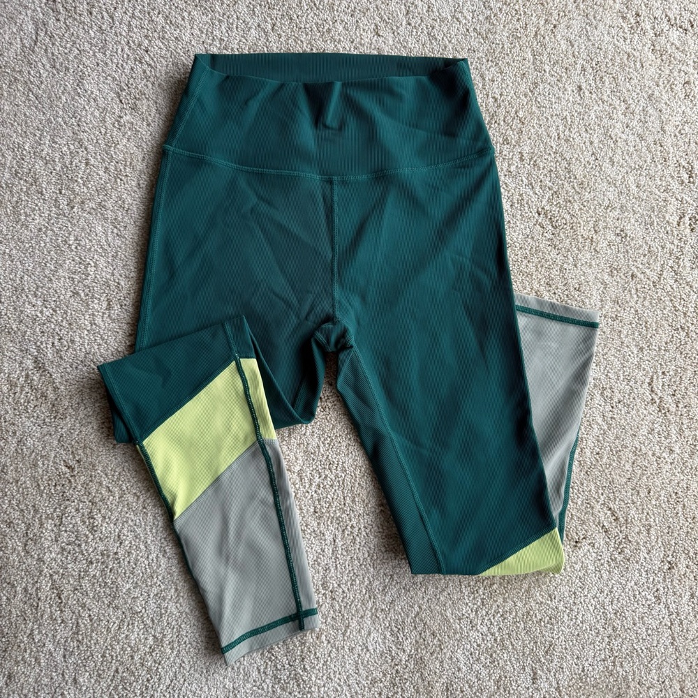 WILO The Label Ribbed Leggings Women Large Green Colorblock High Waist